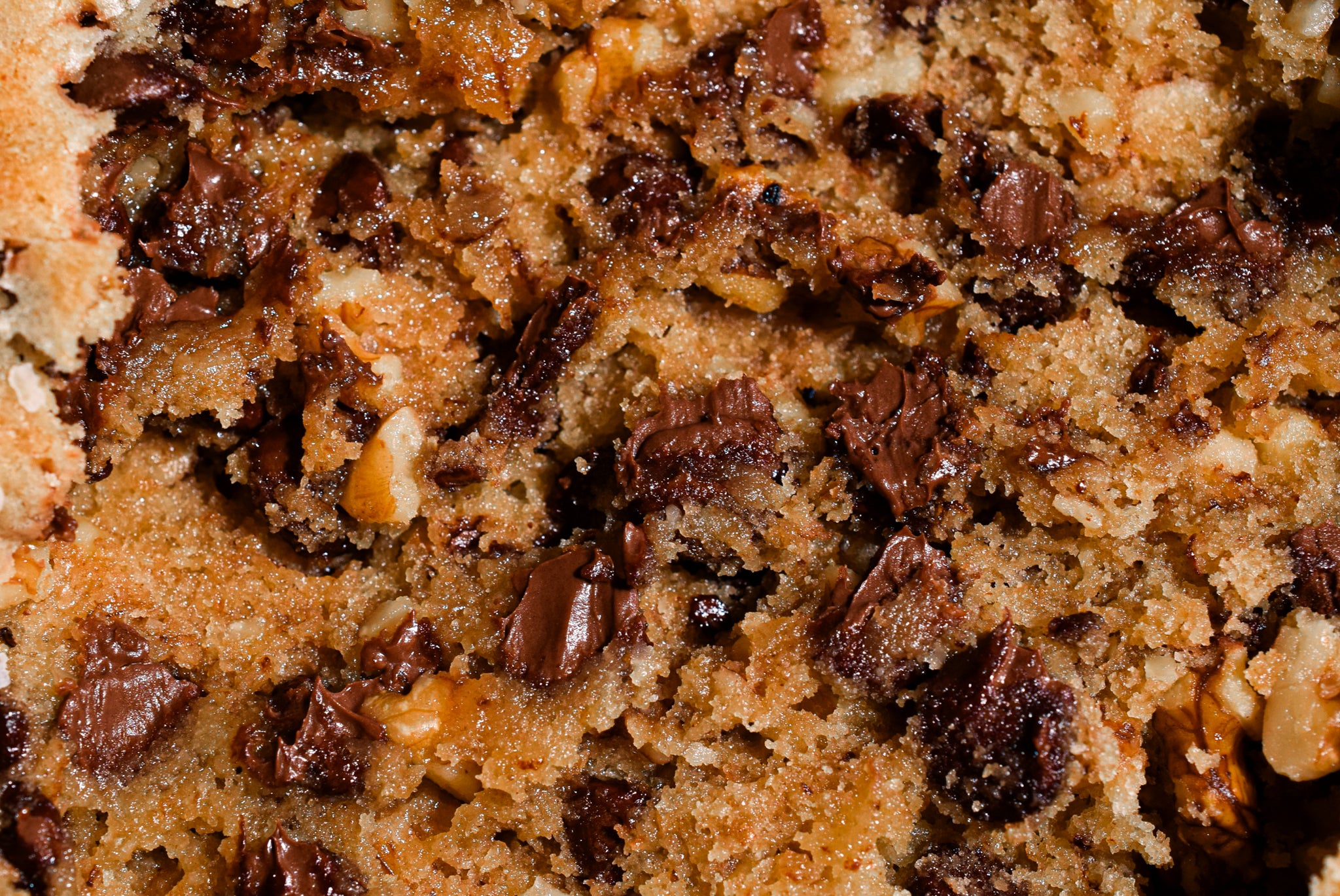 Close-up of a chocolate chip cookie with a crumbly texture