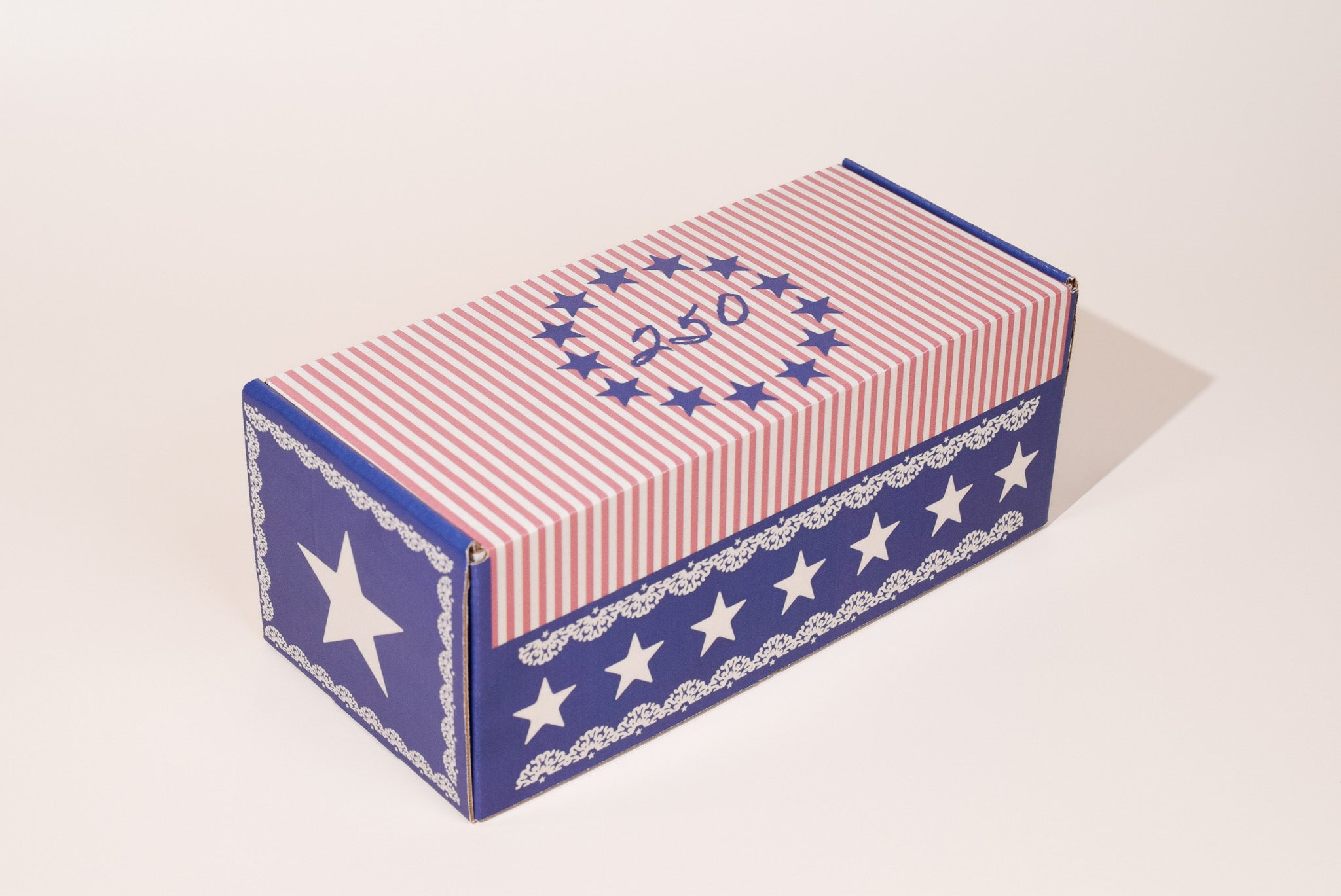 Box with American flag design on a white background