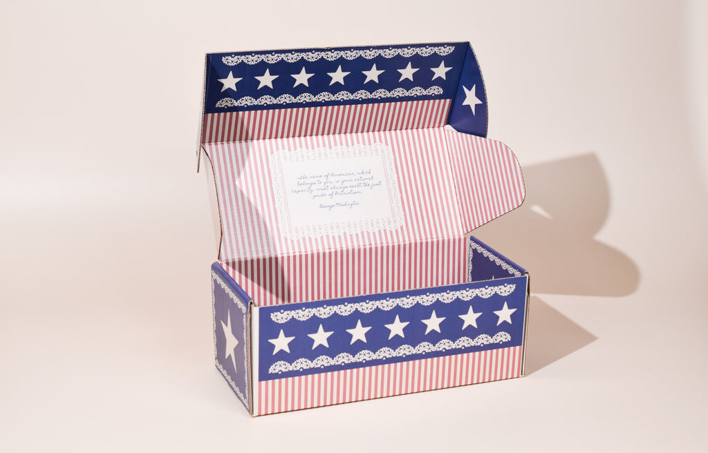 Open box with American flag design on a white background