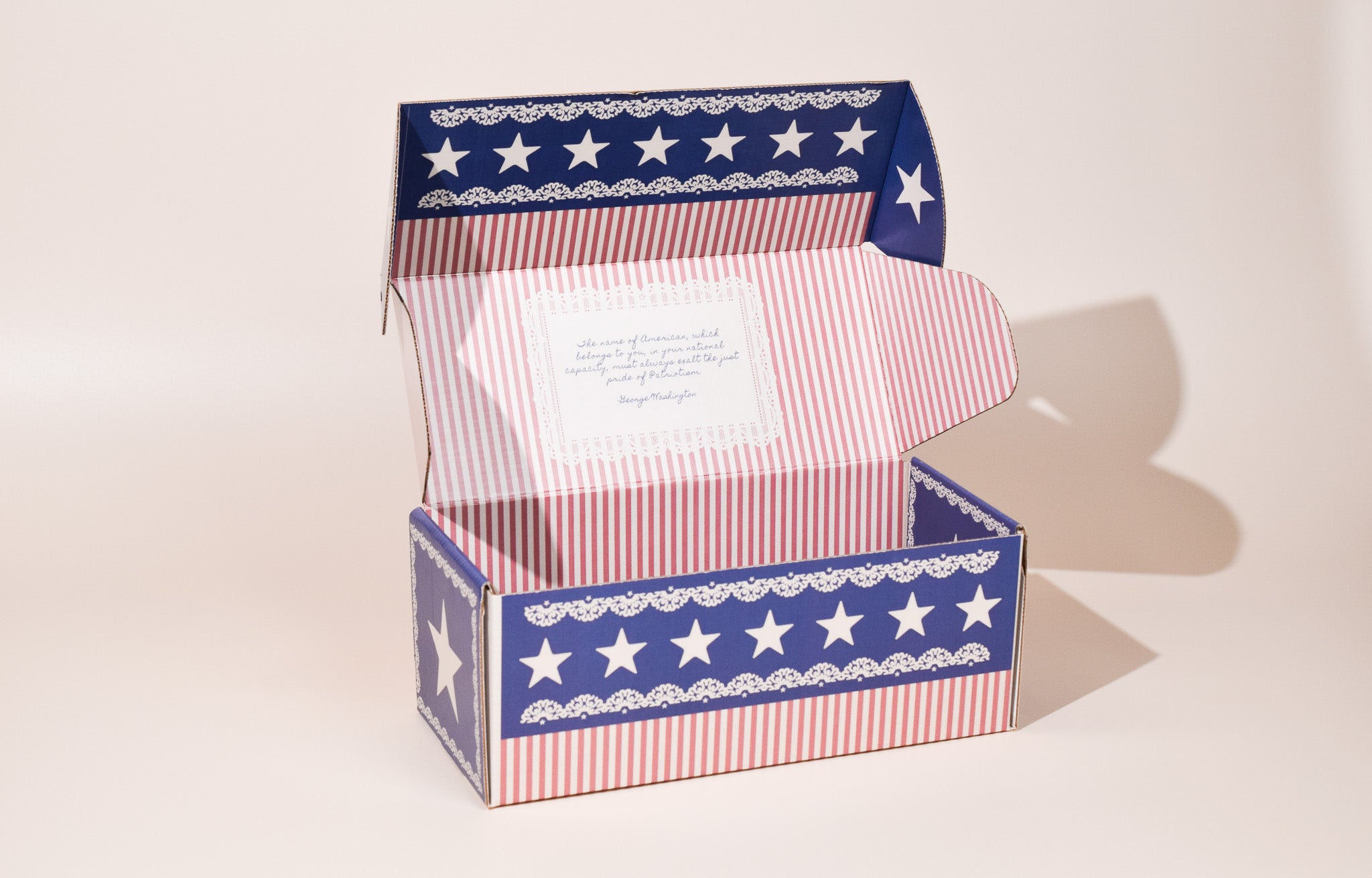 Open box with American flag design on a white background