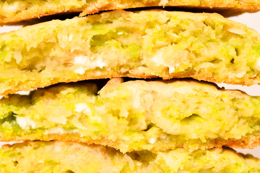 A close up of Key Lime Coconut cookies opened up.