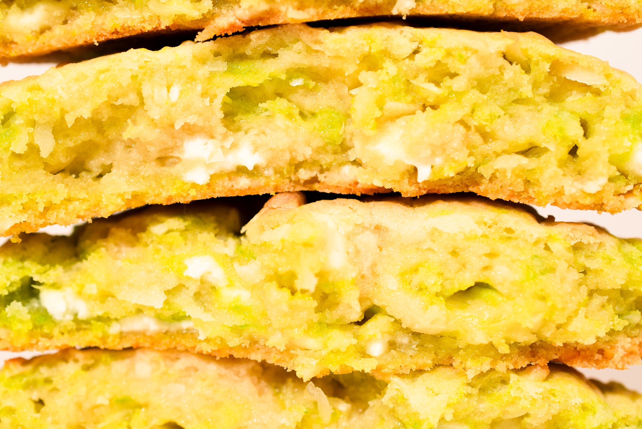 A close up of Key Lime Coconut cookies opened up.